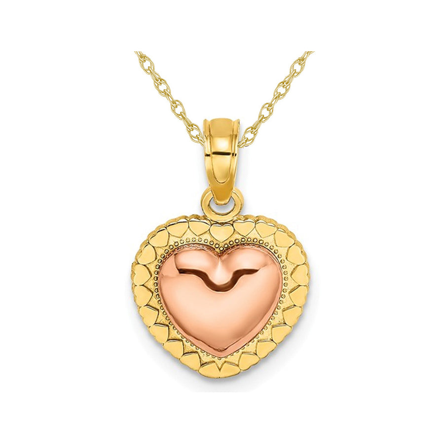 14K Yellow and Rose Pink Gold Heart Charm Pendant Necklace with Chain Image 1