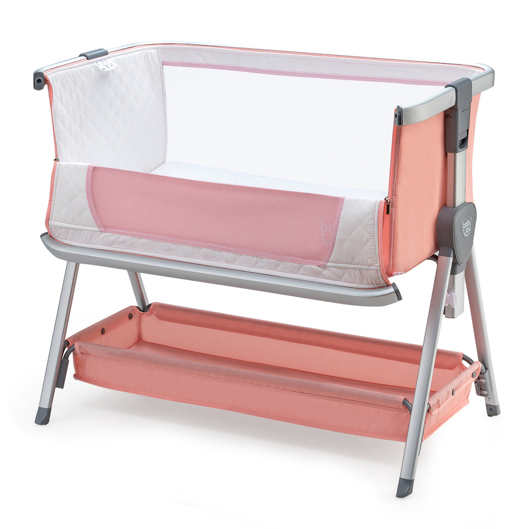 Babyjoy Baby Bed Side Crib Portable Adjustable Infant Travel Sleeper Bassinet Peach/Dark Grey/Light Grey Image 3