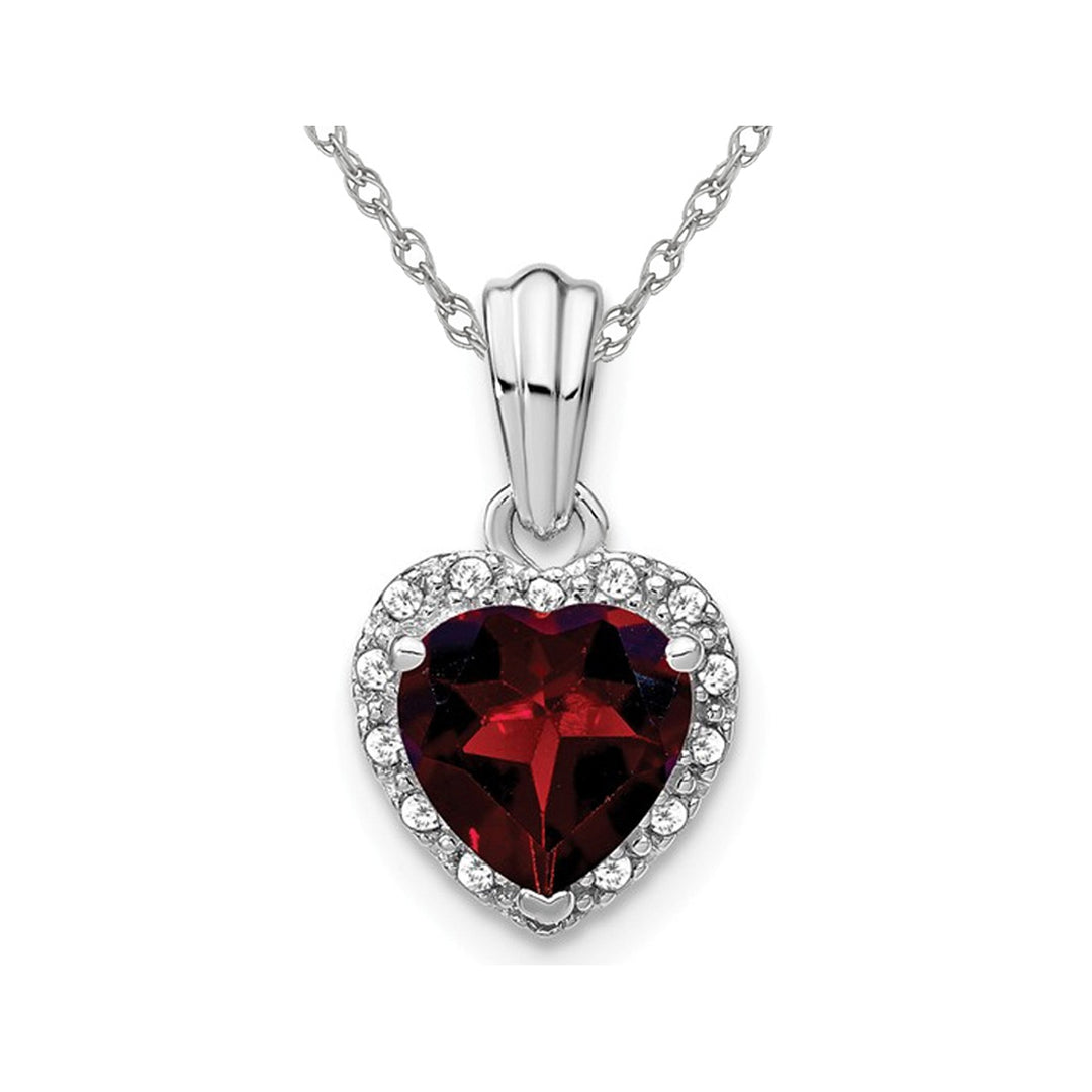 Natural Red Garnet 1.15 Carat (ctw) Heart Pendant Necklace in Sterling Silver and Chain Image 1