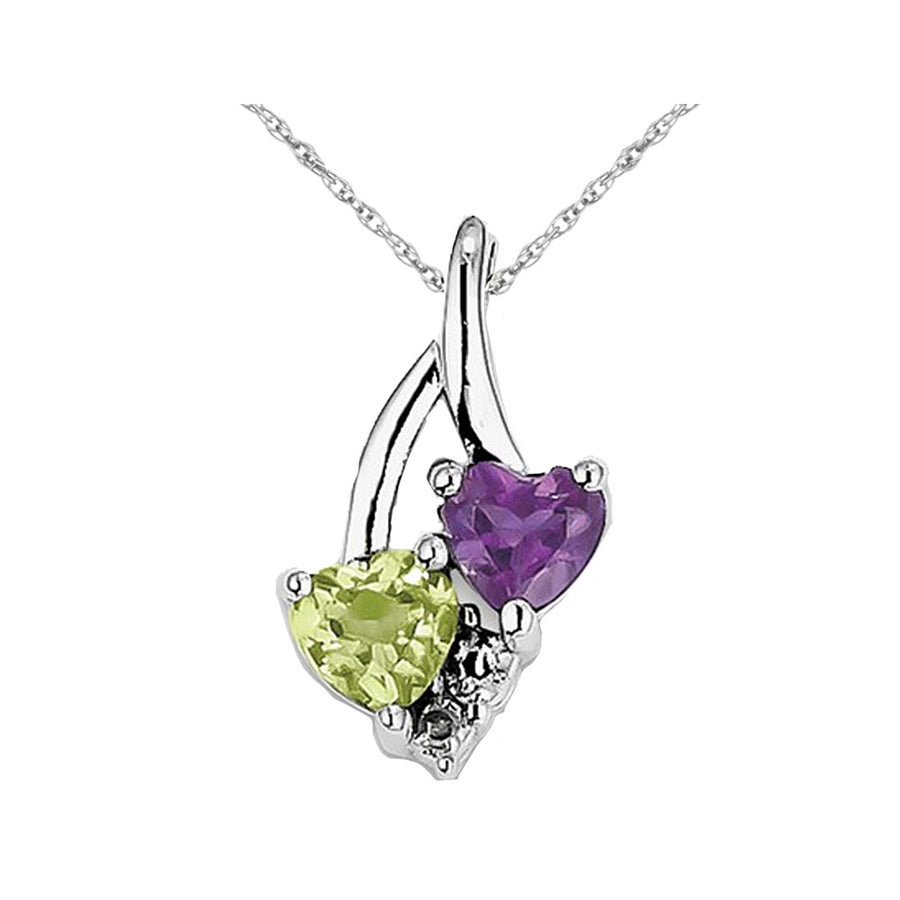 1.00 Carat (ctw) Peridot and Amethyst Heart Pendant Necklace in Sterling Silver Image 1