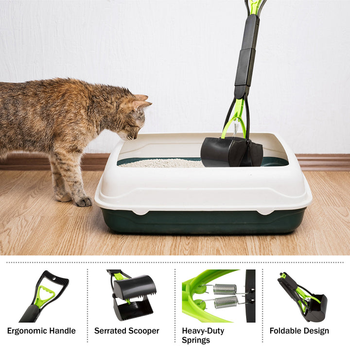 Foldable Pooper Scooper for Dogs and Cats Ergonomic Handle Green Portable 27" Image 3