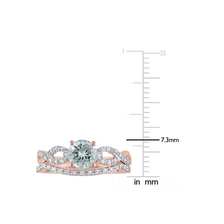 7/10 Carat (ctw) Aquamarine Engagement Ring and Wedding Band Set with Diamonds 10K Rose Gold Image 3