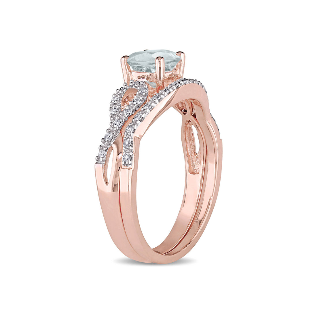 7/10 Carat (ctw) Aquamarine Engagement Ring and Wedding Band Set with Diamonds 10K Rose Gold Image 4