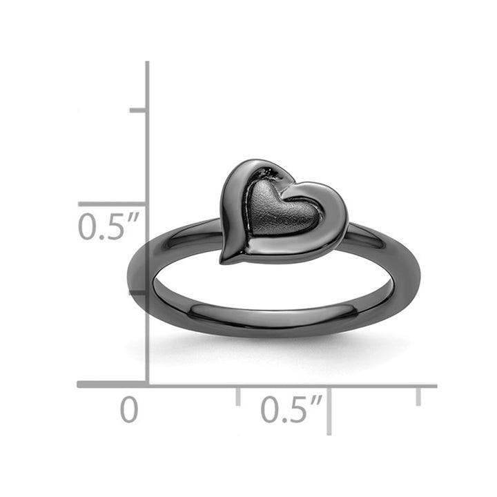 Black Plated Sterling Silver Heart Ring Image 3
