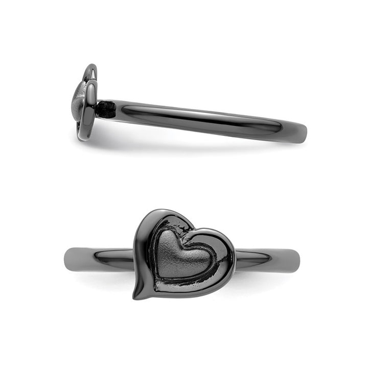 Black Plated Sterling Silver Heart Ring Image 4