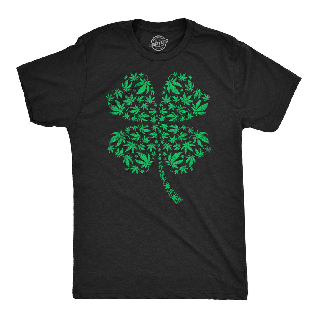 Mens Clover Made Of Pot Leaves T Shirt Funny St Pattys Day 420 Lovers Weed Joke Tee For Guys Image 1