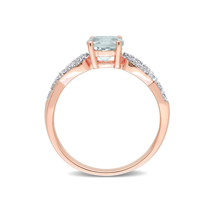 3/4 Carat (ctw) Aquamarine Infinity Ring with Diamonds in 10K Rose Gold Image 4