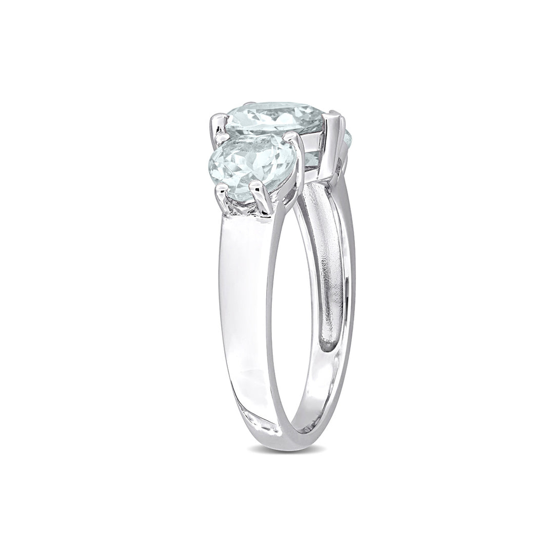 2.80 Carat (ctw) Aquamarine Three Stone Heart Ring in Sterling Silver Image 4