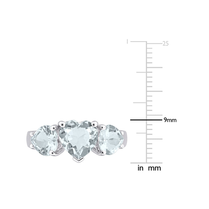 2.80 Carat (ctw) Aquamarine Three Stone Heart Ring in Sterling Silver Image 4