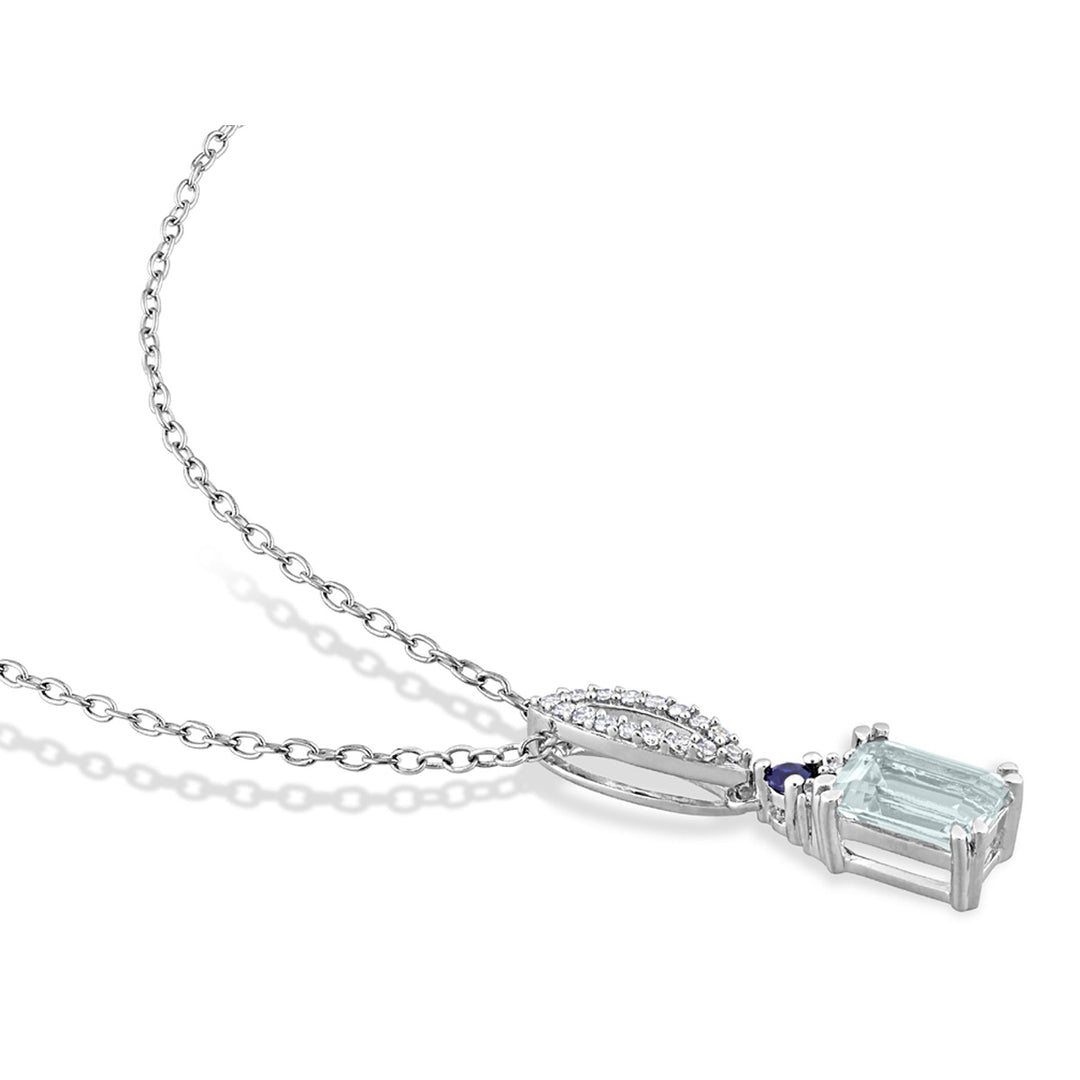 1.00 Carat (ctw) Aquamarine and Blue Sapphire Pendant Necklace in Sterling Silver with Chain Image 4