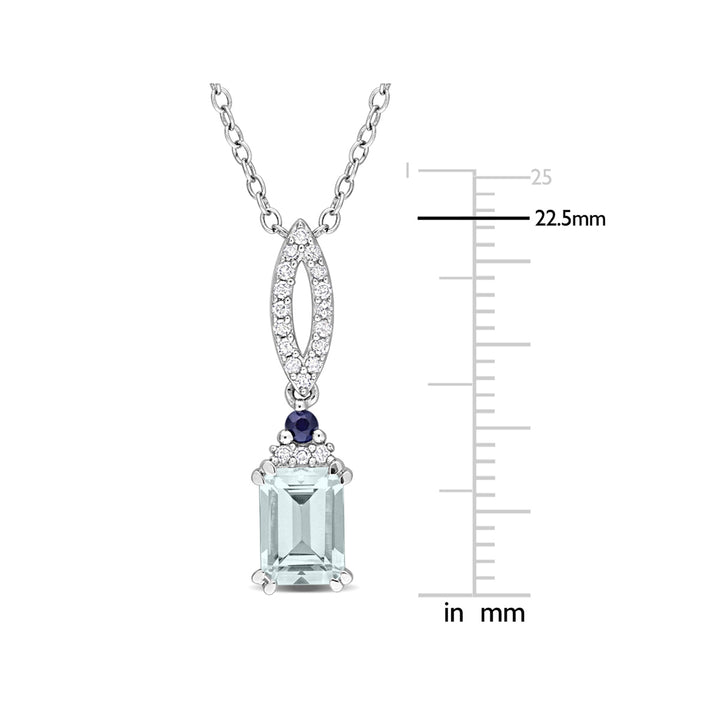 1.00 Carat (ctw) Aquamarine and Blue Sapphire Pendant Necklace in Sterling Silver with Chain Image 4