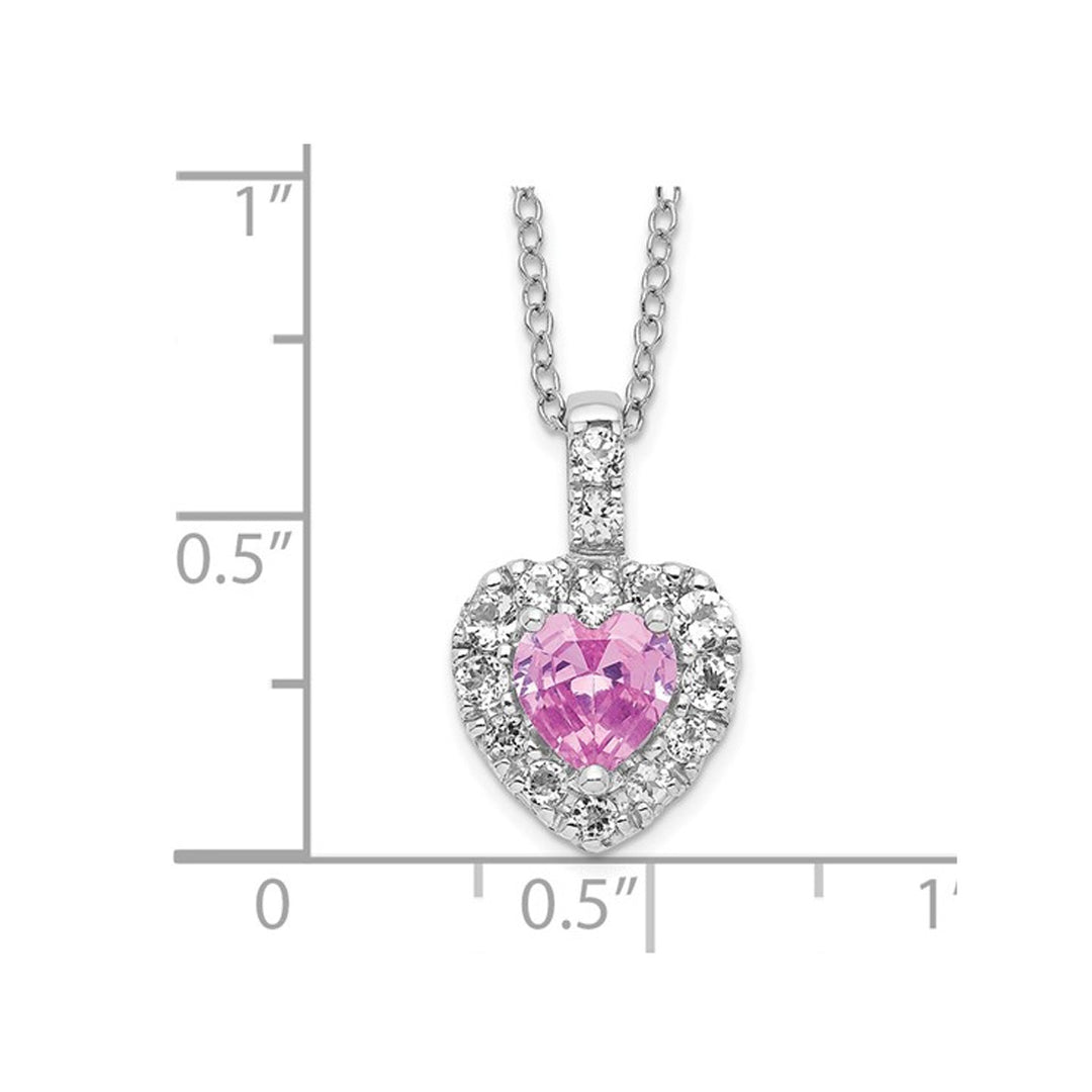 1.50 Carat (ctw) Lab-Created Pink Sapphire and White Topaz Heart Pendant Necklace Sterling Silver with Chain Image 3