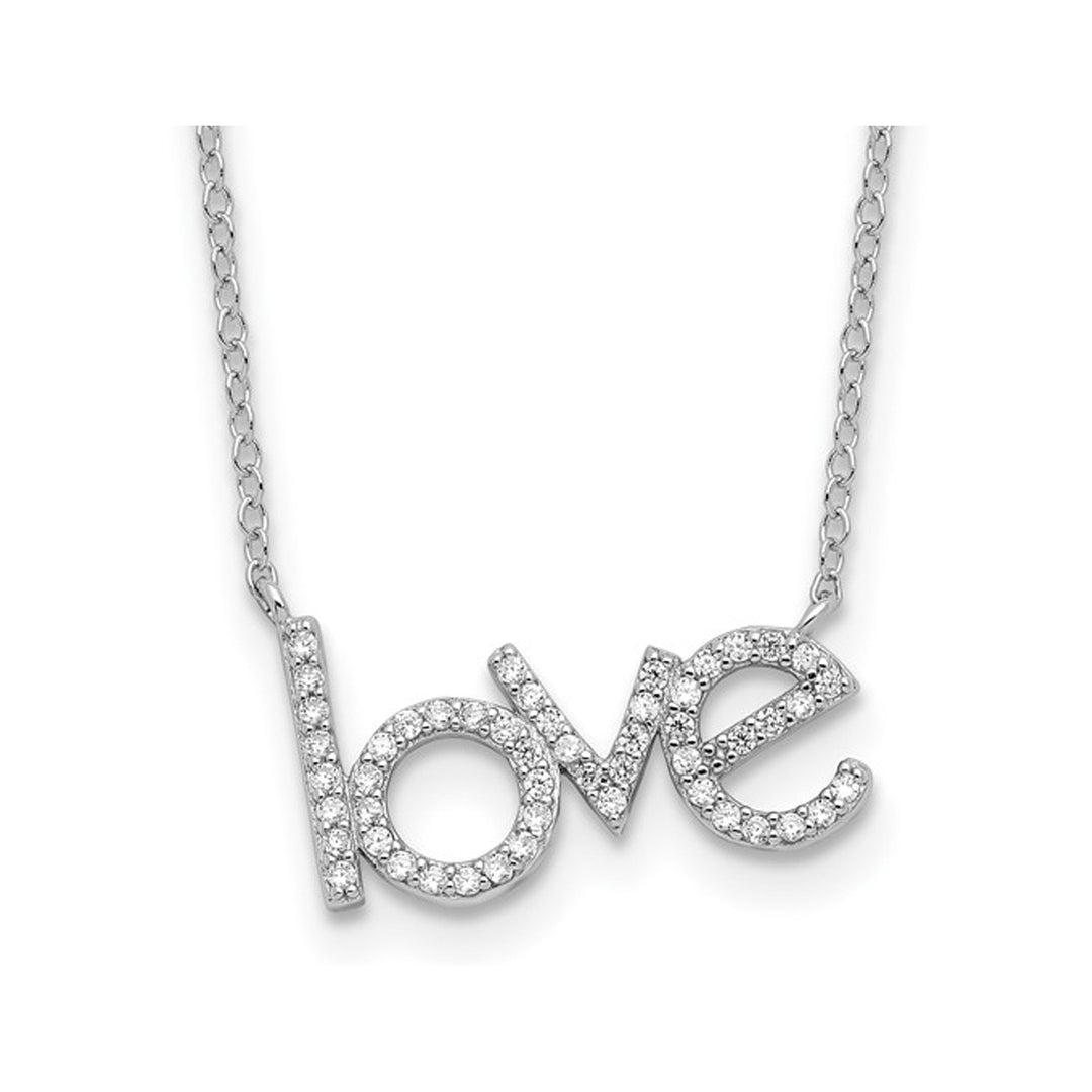 Sterling Silver LOVE Charm Necklace with Cubic Zirconia (CZ)s Image 1