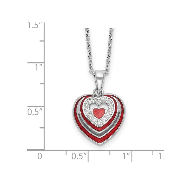 Sterling Silver Heart Pendant Necklace with Cubic Zirconia (CZ)s and Red Enamel with Chain Image 3