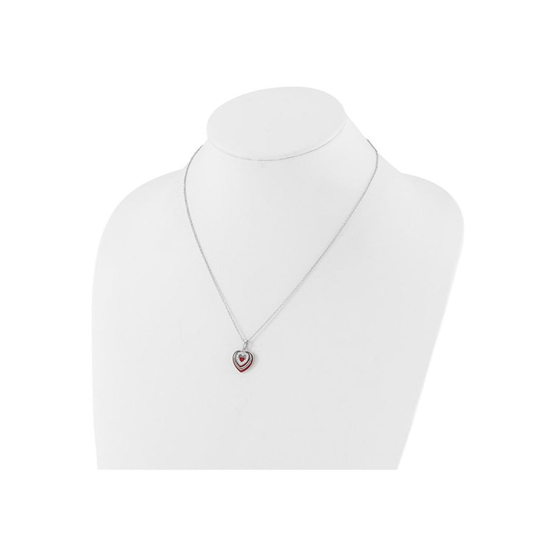 Sterling Silver Heart Pendant Necklace with Cubic Zirconia (CZ)s and Red Enamel with Chain Image 4