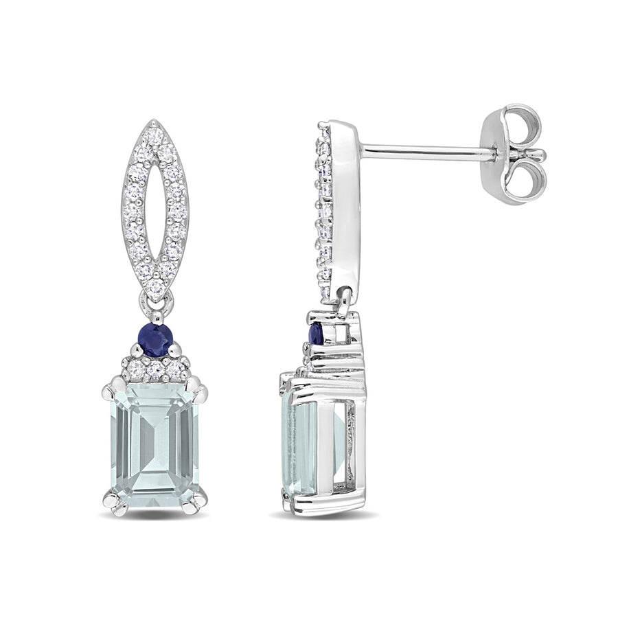 2.00 Carat (ctw) Aquamarine and Blue Sapphire Dangle Earrings in Sterling Silver Image 1