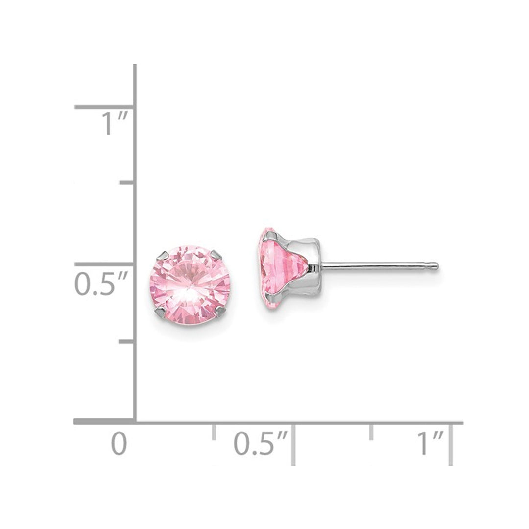 6.5mm Pink Cubic Zirconia (CZ) Solitaire Stud Earrings in 14K White Gold Image 2