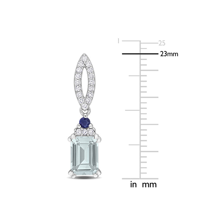 2.00 Carat (ctw) Aquamarine and Blue Sapphire Dangle Earrings in Sterling Silver Image 4