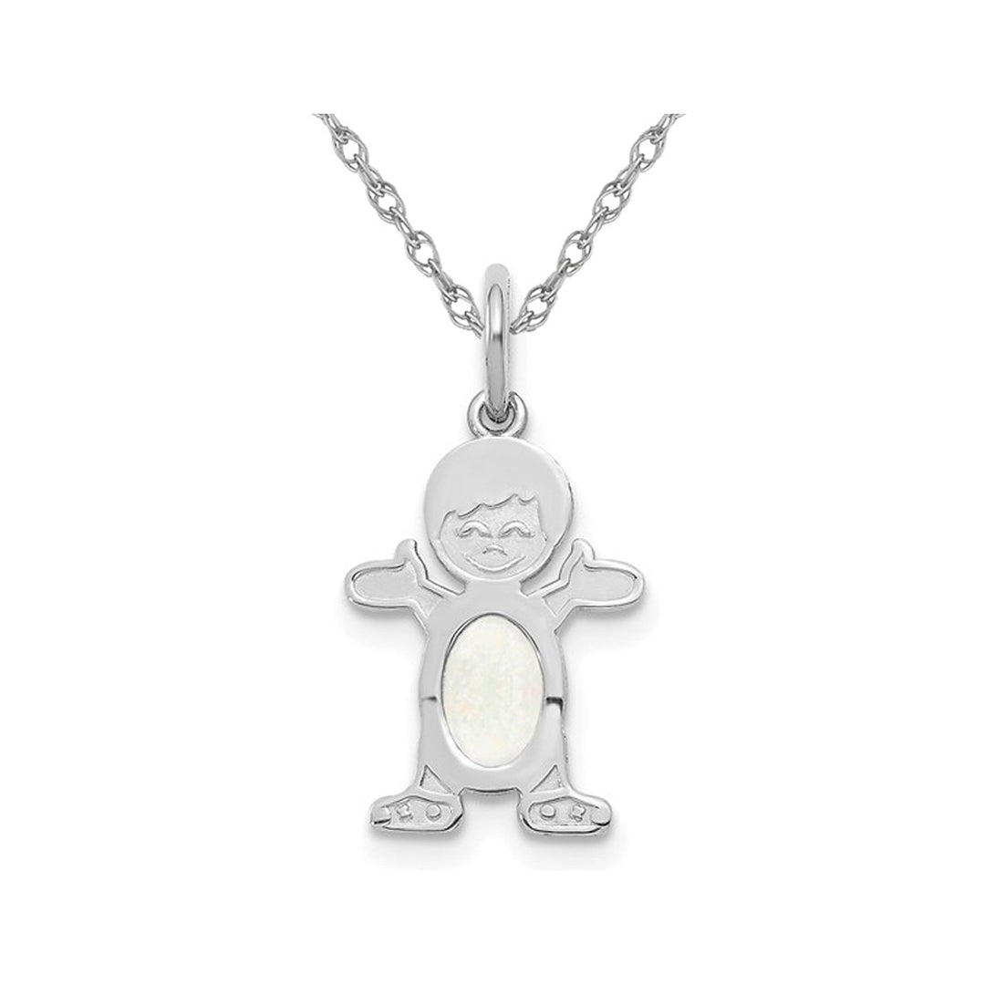 1/4 carat (ctw) Natural Opal Child Boy Charm Pendant Necklace in 14K White Gold with Chain Image 1