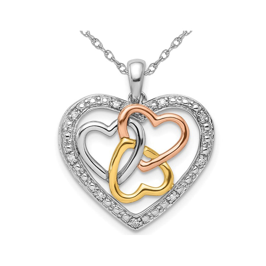 Tri-Colored Sterling Silver Multi Heart Pendant Necklace with Chain Image 1