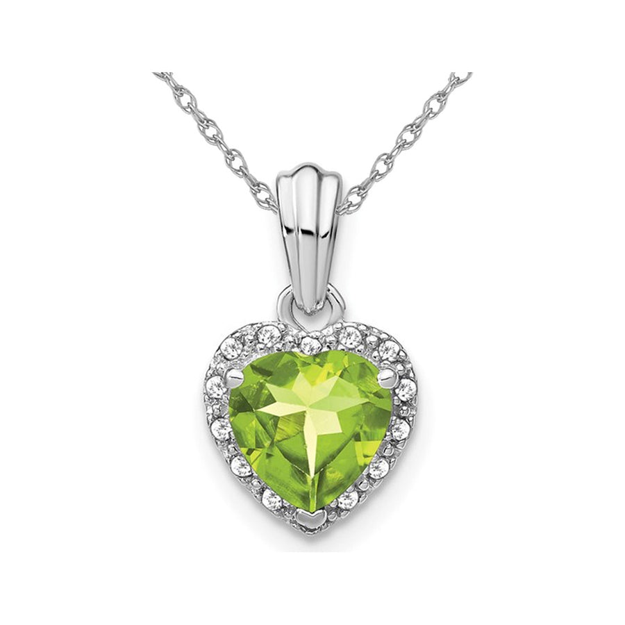 1.40 Carat (ctw) Heart Peridot Pendant Necklace in Sterling Silver with Diamond Accent and Chain Image 1