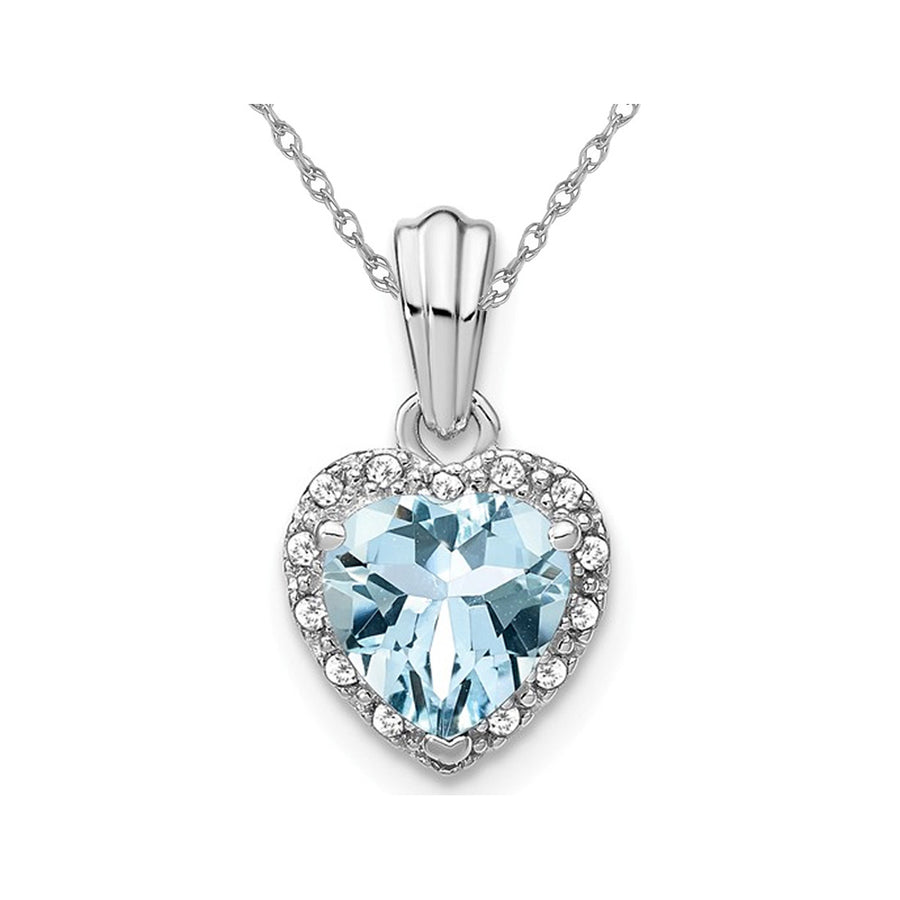 1.15 Carats (ctw)Aquamarine Heart Pendant Necklace In Sterling Silver with Chain and Accent Dimonds Image 1