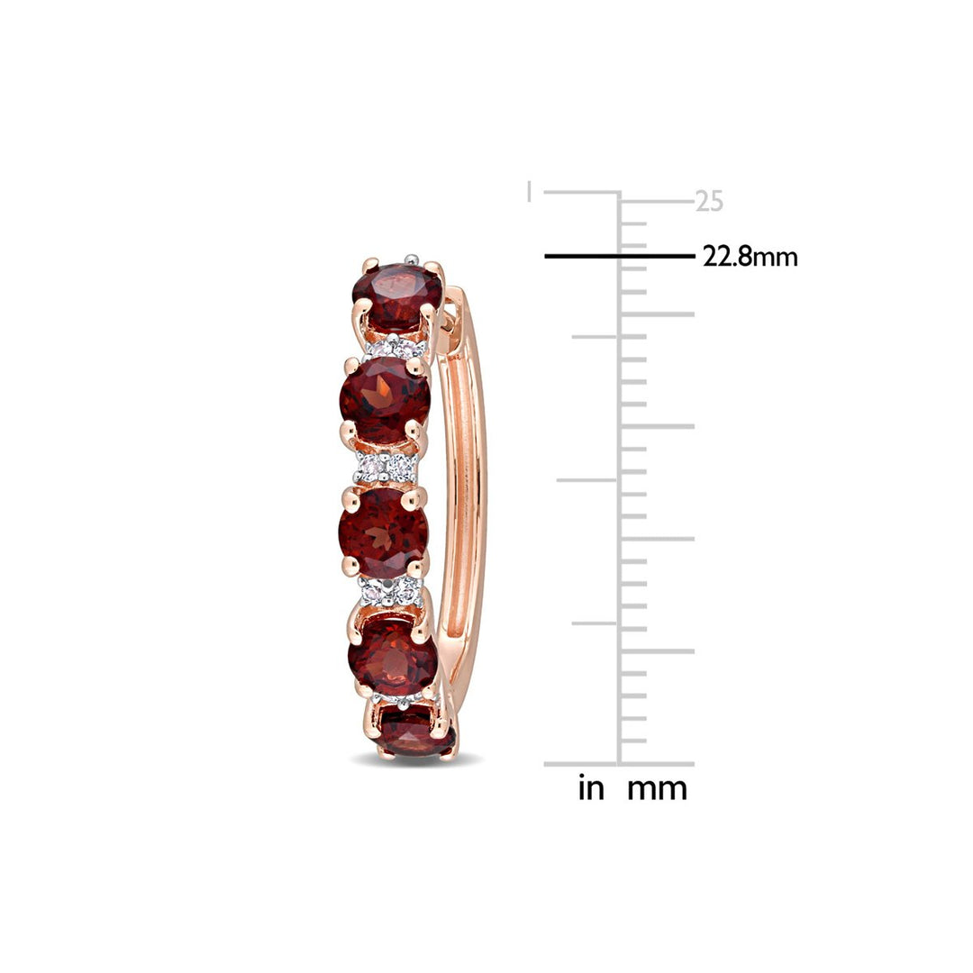 3.10 Carat (ctw) Garnet and White Topaz Hoop Earrings in Rose Plated Sterling Silver Image 4