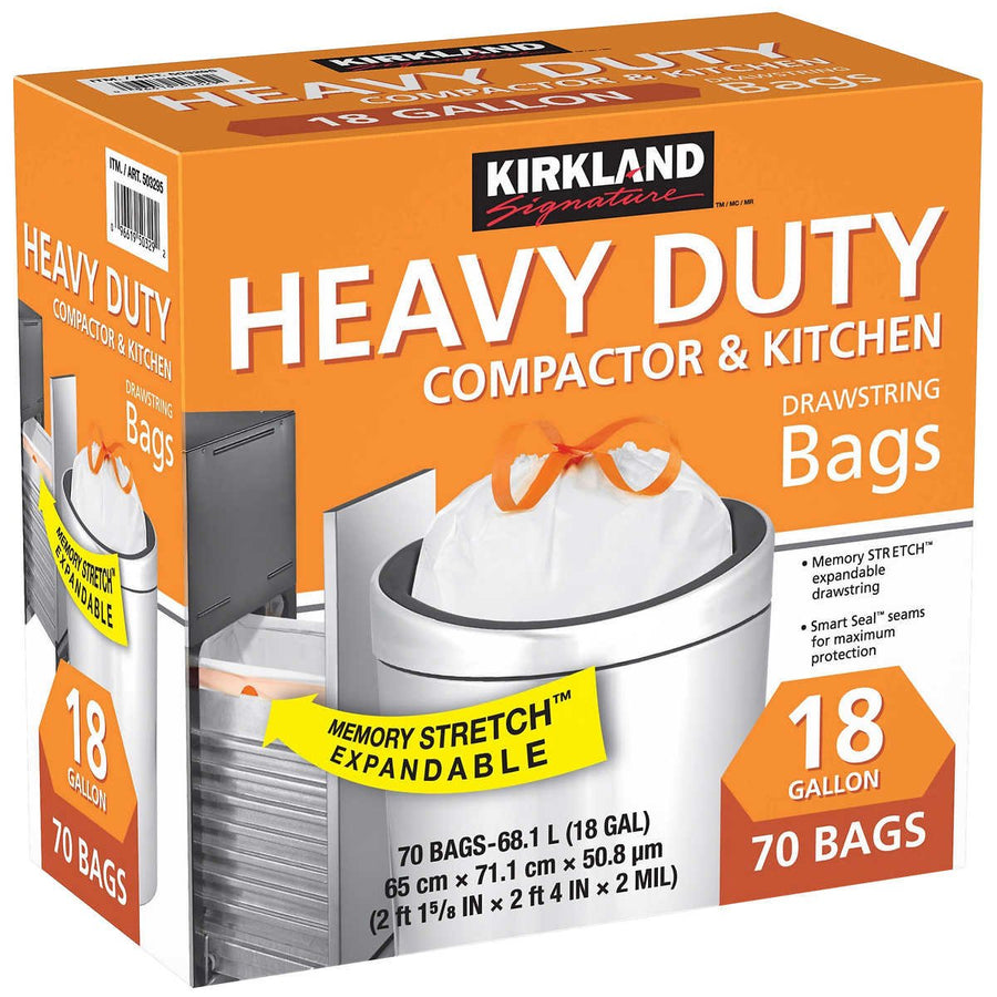 Kirkland Signature Compactor and Kitchen Trash Bags White 18 Gallon (70 Count) Image 1