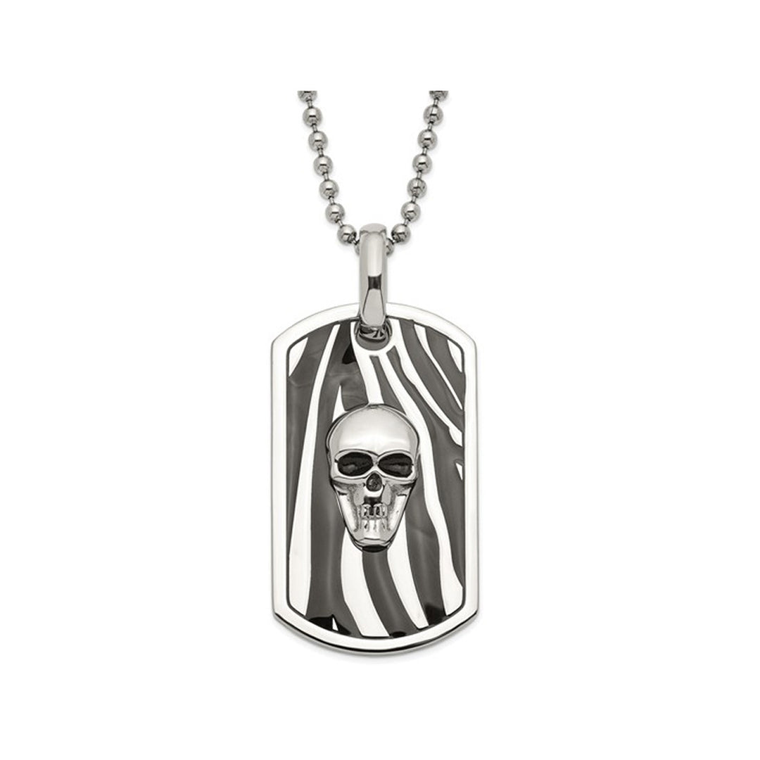 Mens Stainless Steel Black Enamel Skull Dog Tag Pendant Necklace with Chain Image 1