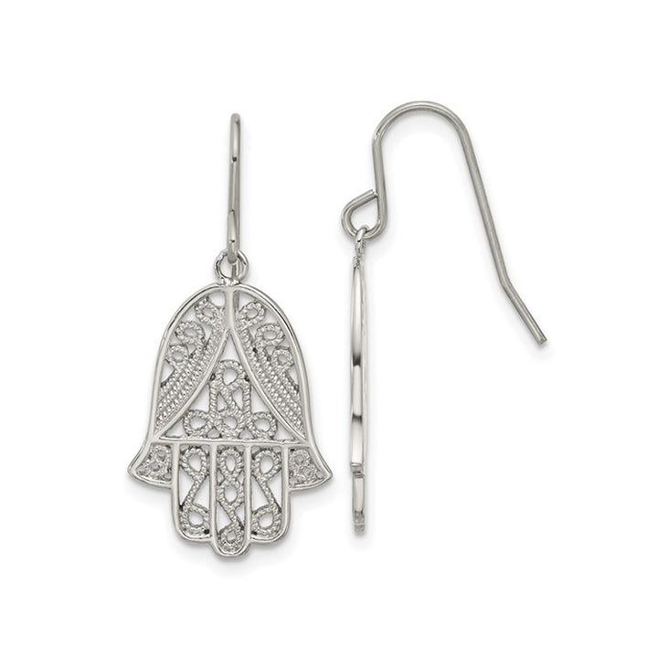 Stainless Steel Hamsa Dangle Earrings Image 1