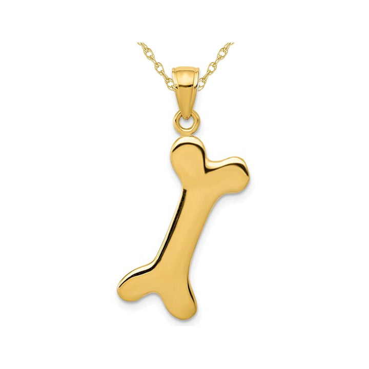 14K Yellow Gold Bone Shaped Charm Pendant Necklace with Chain Image 1