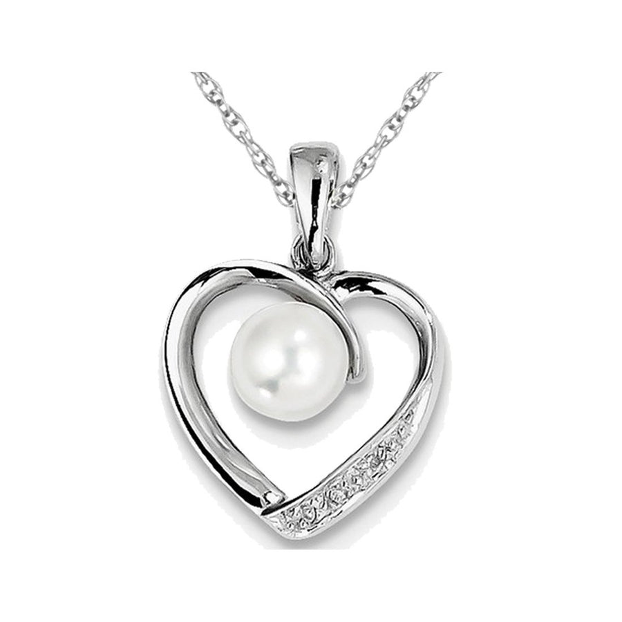 White Freshwater Cultured Pearl 6mm Heart Pendant Necklace in Sterling Silver with Chain Image 1