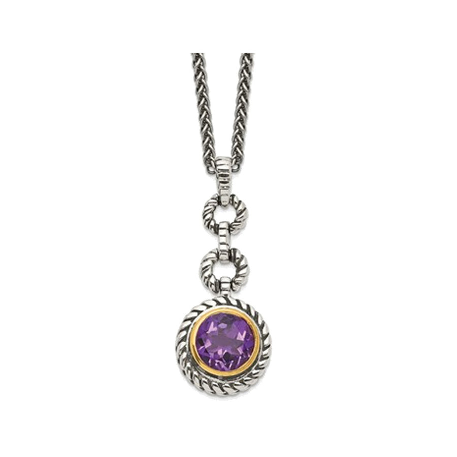 1.60 Carat (ctw) Amethyst Gemstone Pendant Necklace in Sterling Silver with 14K Gold Accents Image 1