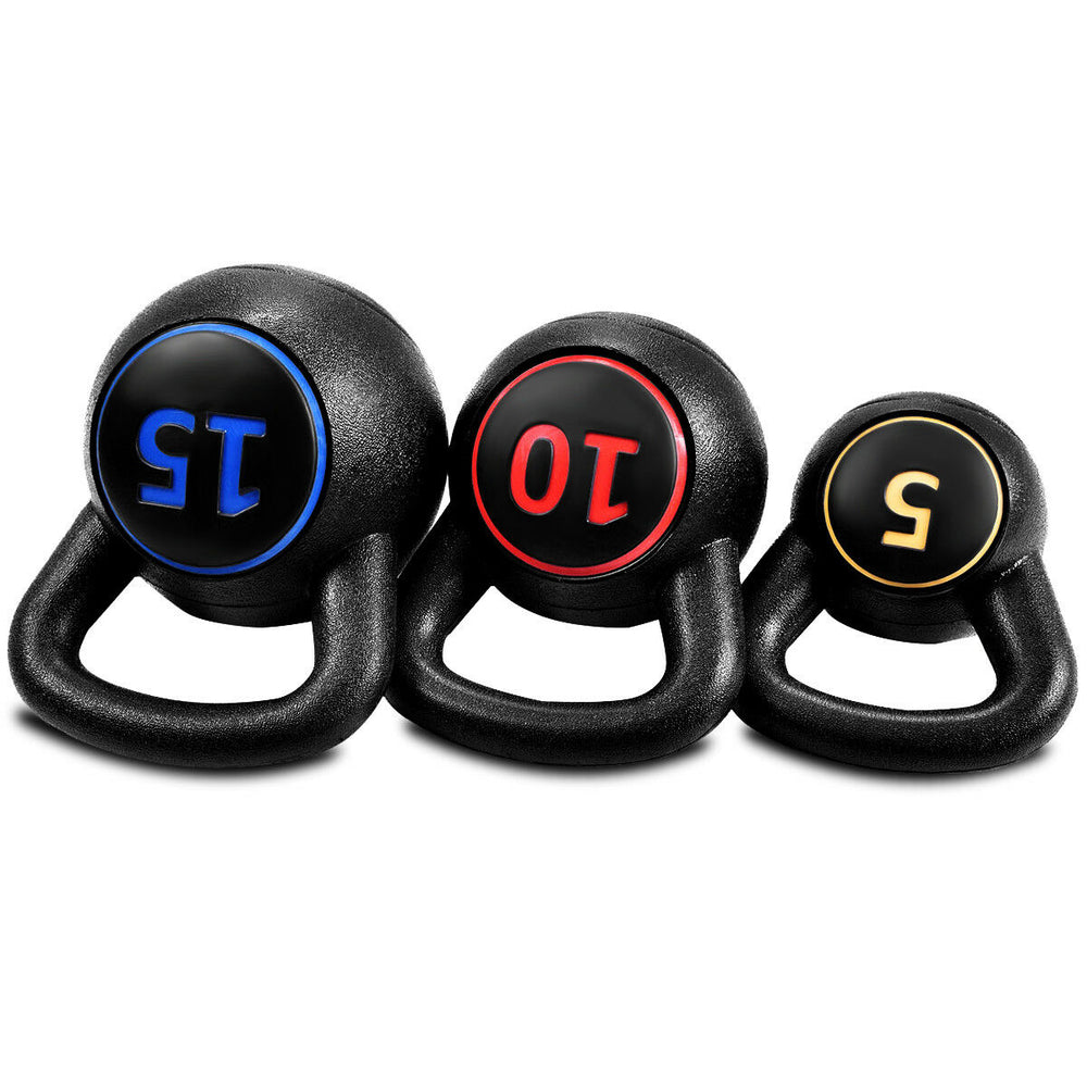 3-Piece Kettlebell Weights SetWeight Available 5,10,15 lbsHDPE Kettlebell for Strength and Conditioning Image 2