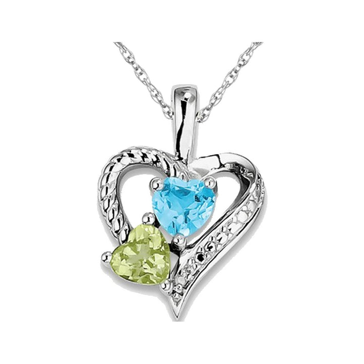 4/5 Carat (ctw) Natural Peridot and Blue Topaz Heart Pendant Necklace in Sterling Silver with Chain Image 1