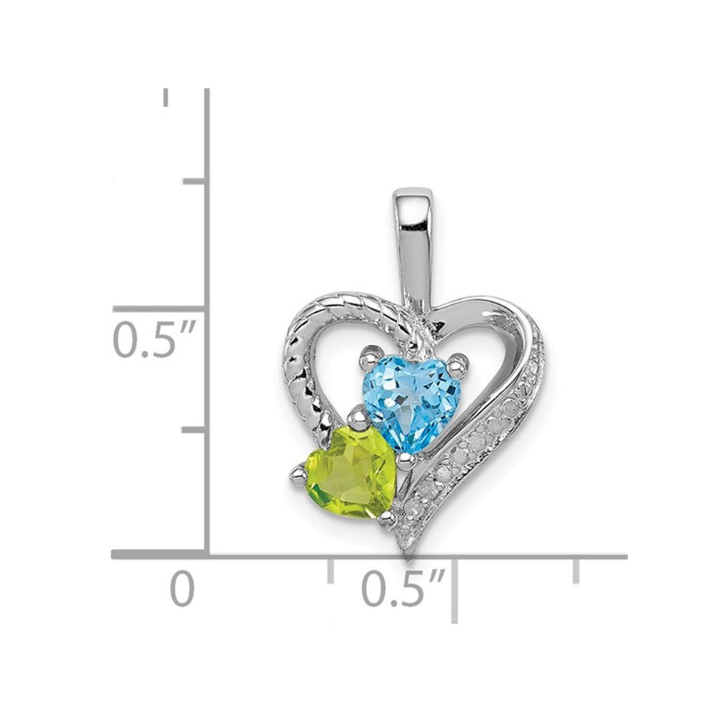 4/5 Carat (ctw) Natural Peridot and Blue Topaz Heart Pendant Necklace in Sterling Silver with Chain Image 2