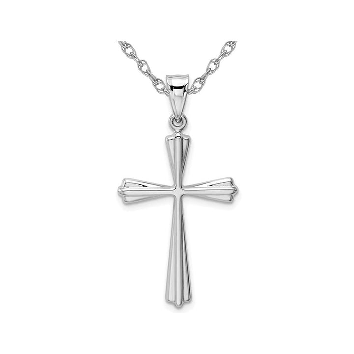 14K White Gold Polished Cross Pendant Necklace with Chain Image 1