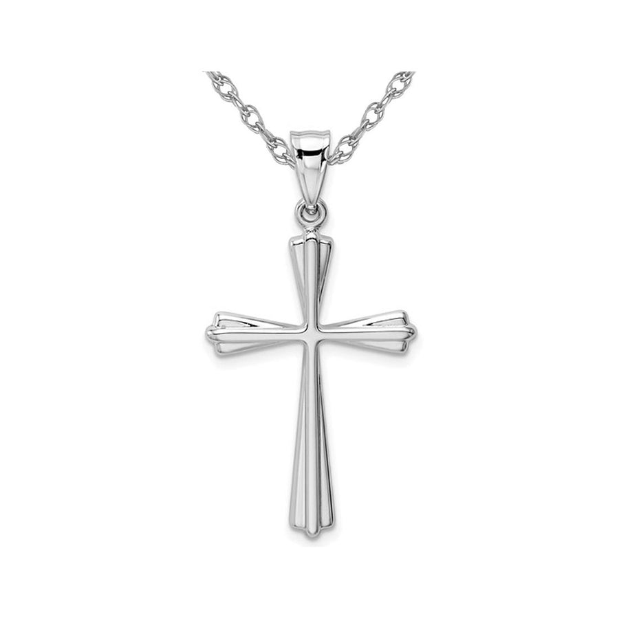 14K White Gold Polished Cross Pendant Necklace with Chain Image 1