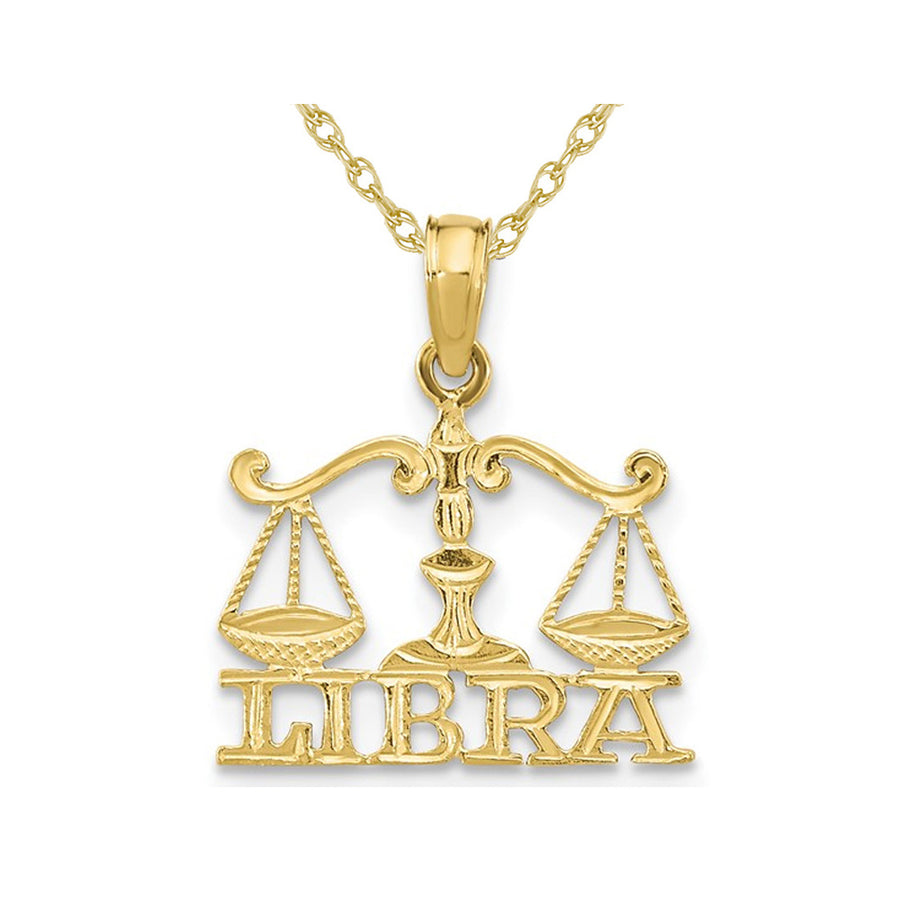 10K Yellow Gold Libra Charm Astrology Zodiac Pendant Necklace with Chain Image 1
