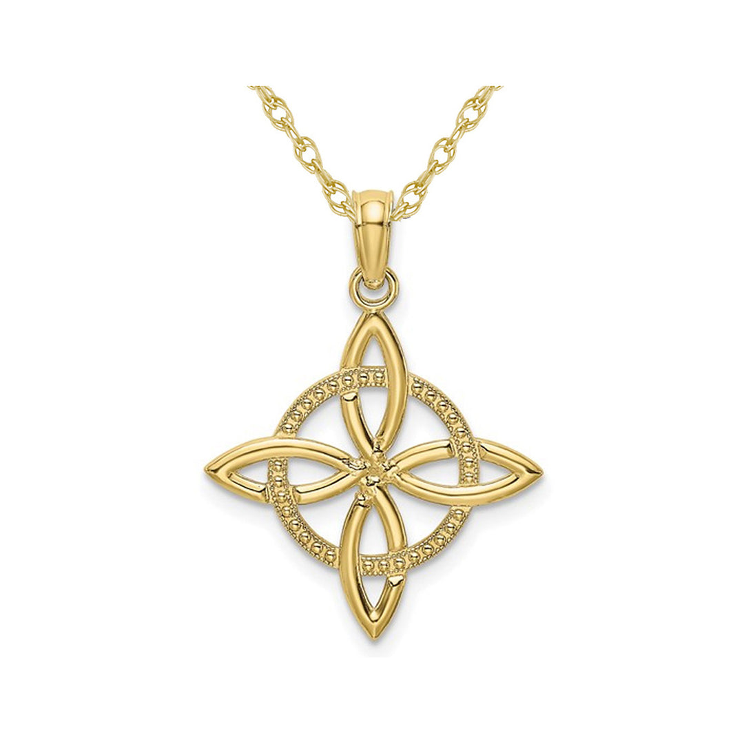 10K Yellow Gold Celtic Eternity Knot Charm Pendant Necklace with Chain Image 1