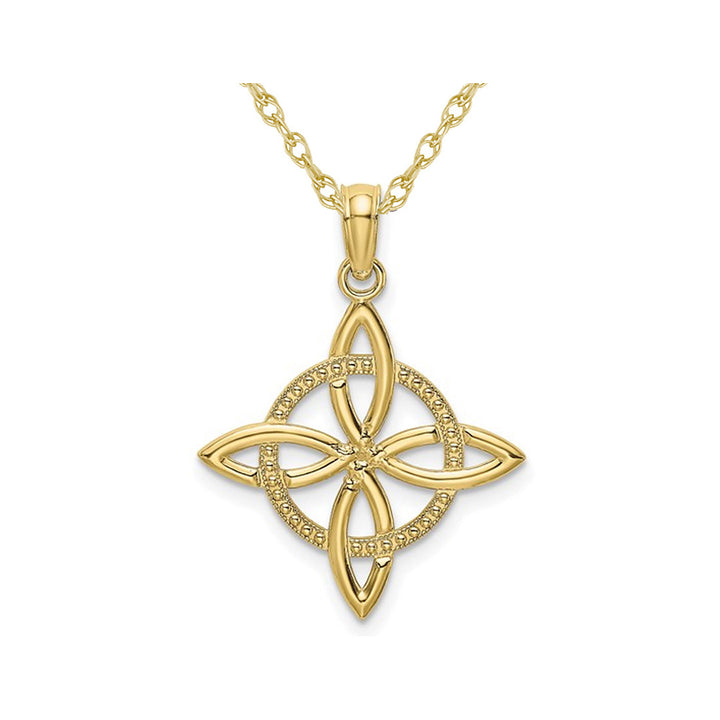 10K Yellow Gold Celtic Eternity Knot Charm Pendant Necklace with Chain Image 1