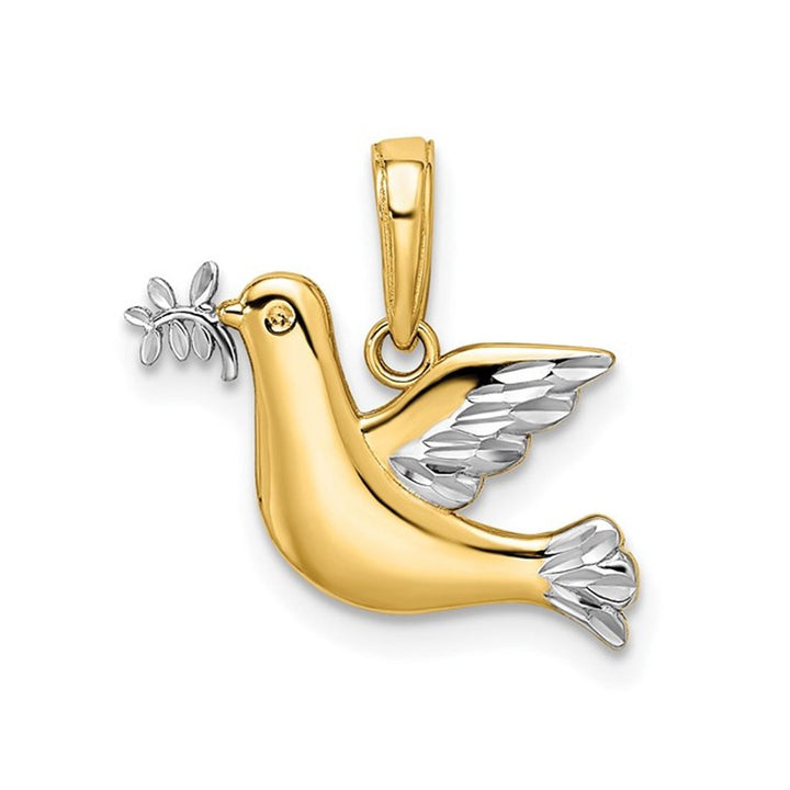 14K Yellow and White Gold Dove and Olive Branch Charm Pendant (NO CHAIN) Image 1