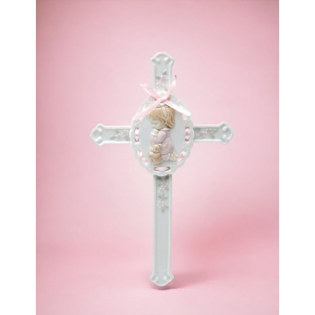 Ceramic Girl Praying Cross 8.5in  Church Image 1