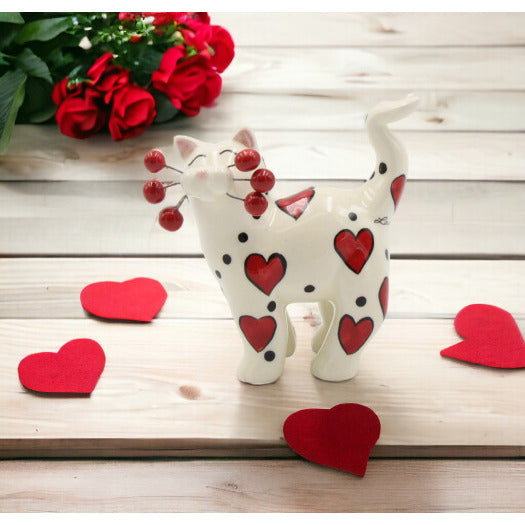 Ceramic Whisker Cat With Red Heart FigurineWedding Favor Image 3