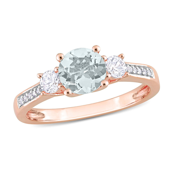 1.00 Carat (ctw) Aquamarine and Lab-Create White Sapphire Ring in 10K Rose Gold Image 1