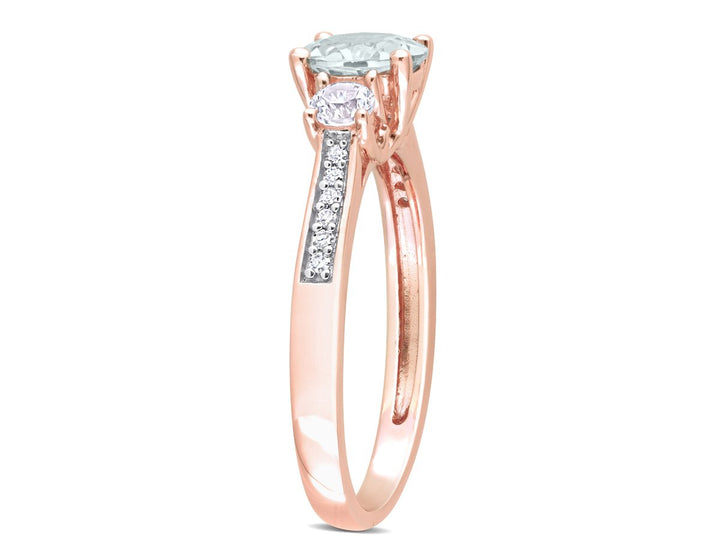 1.00 Carat (ctw) Aquamarine and Lab-Created White Sapphire Ring in 10K Rose Gold Image 2