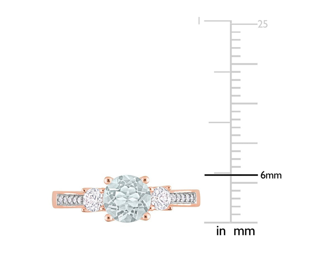 1.00 Carat (ctw) Aquamarine and Lab-Created White Sapphire Ring in 10K Rose Gold Image 3