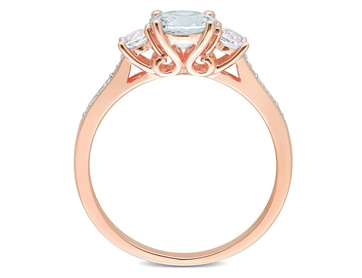 1.00 Carat (ctw) Aquamarine and Lab-Created White Sapphire Ring in 10K Rose Gold Image 4