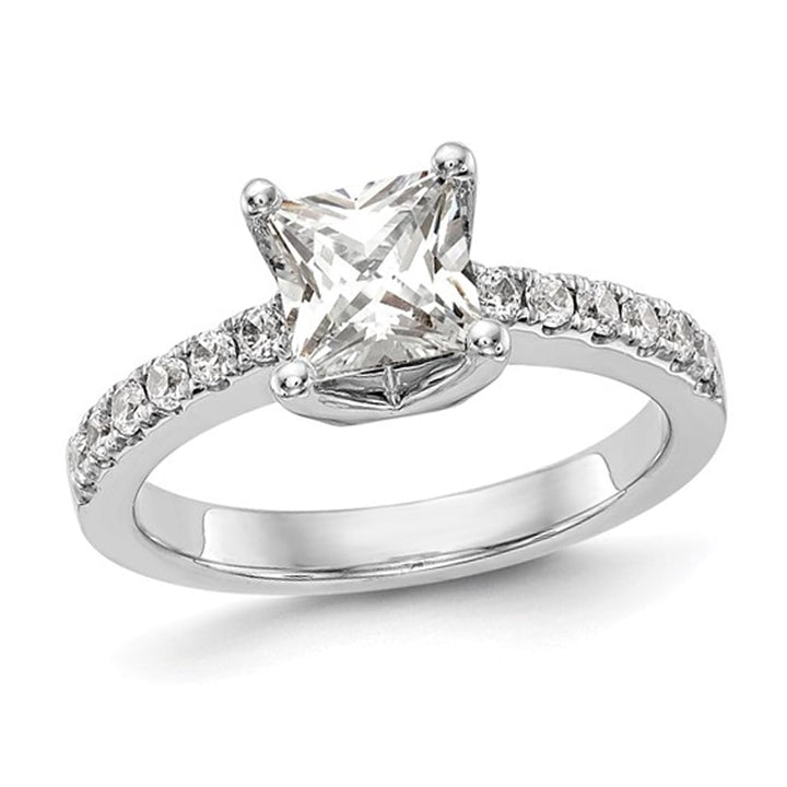 1.20 Carat (ctw VS2D-E-F) Certified Princess Lab-Grown Diamond By-Pass Engagement Ring in 14K White Gold Image 1