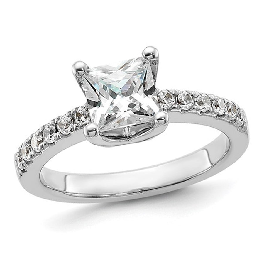 1.90 Carat (ctw VS2D-E-F) Certified Princess Lab-Grown Diamond By-Pass Engagement Ring in 14K White Gold Image 1